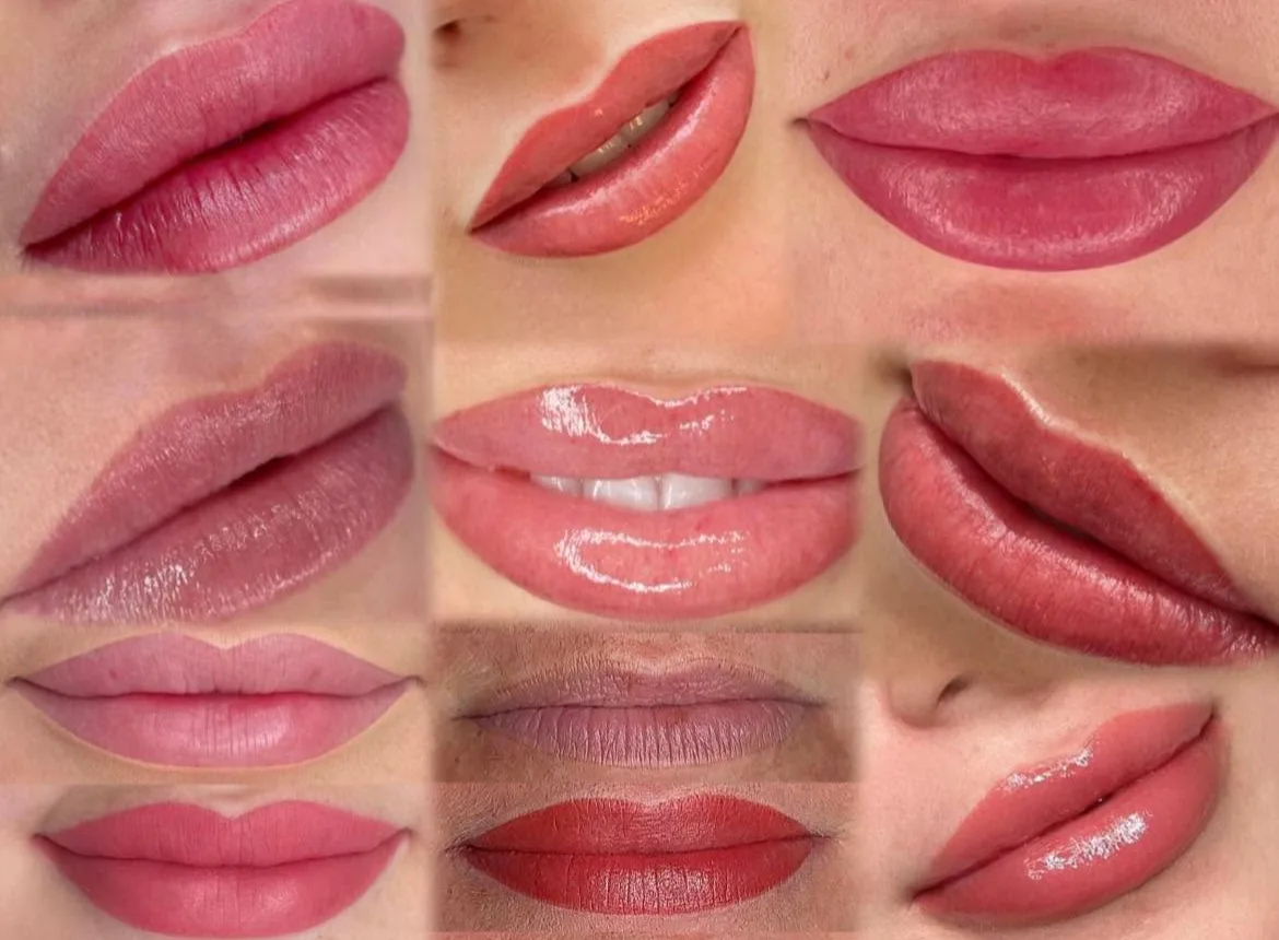 Nine-panel lip blush results montage