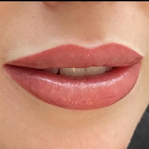 Lip blush colour detail — lips and nose tip