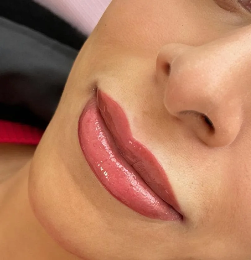 Lip blush tattoo — glossy healed finish